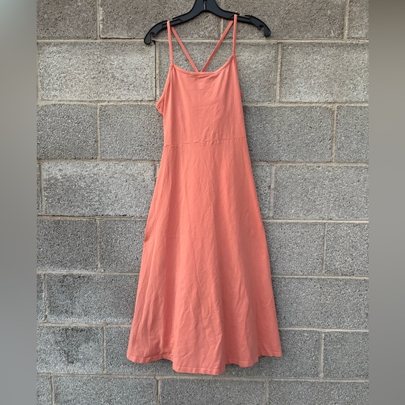 PACT Fit & Flare Midi Tank Dress Organic Cotton Racerback Coral Shelf Bra Large - Picture 1 of 14